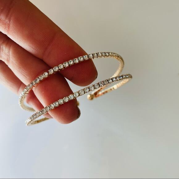 NEW NORDSTROM REVOLVE Gold Double Crystal Studded Bracelet Bangle Cuff Jewelry - Picture 8 of 8